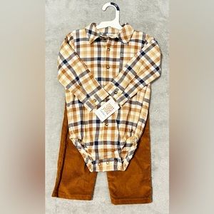 CARTERS TWO PIECE SET 24MO CORDUROY PANTS W FLANNEL ONSIE NWT
